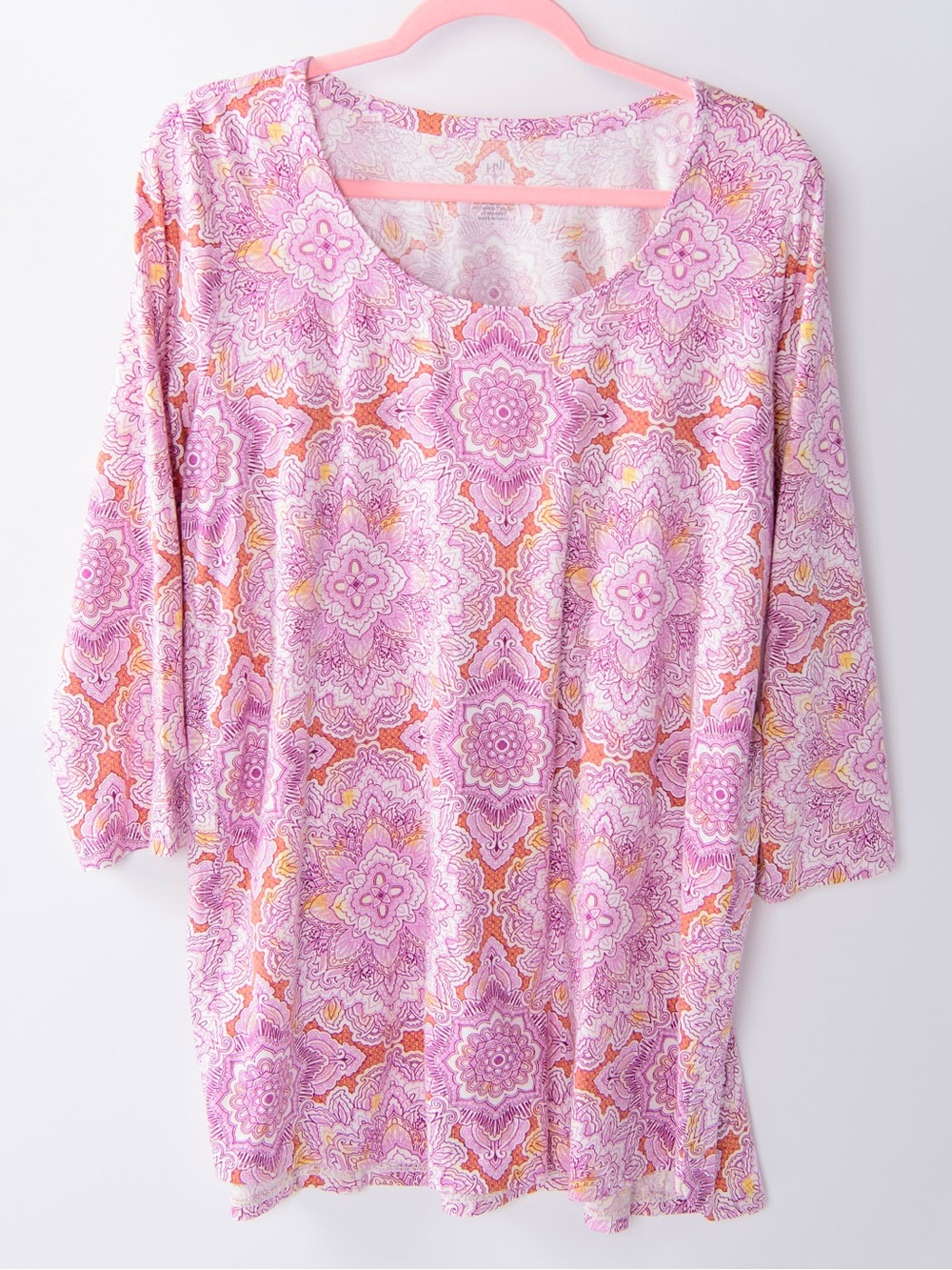 J. Jill Luxe Supima Cotton TENCEL A-Line Tunic Top Pink Medallion Print Large
